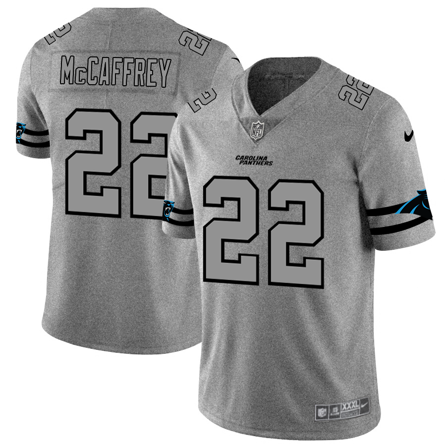 Men's Carolina Panthers #22 Christian McCaffrey 2019 Gray Gridiron Team Logo Limited Stitched NFL Jersey